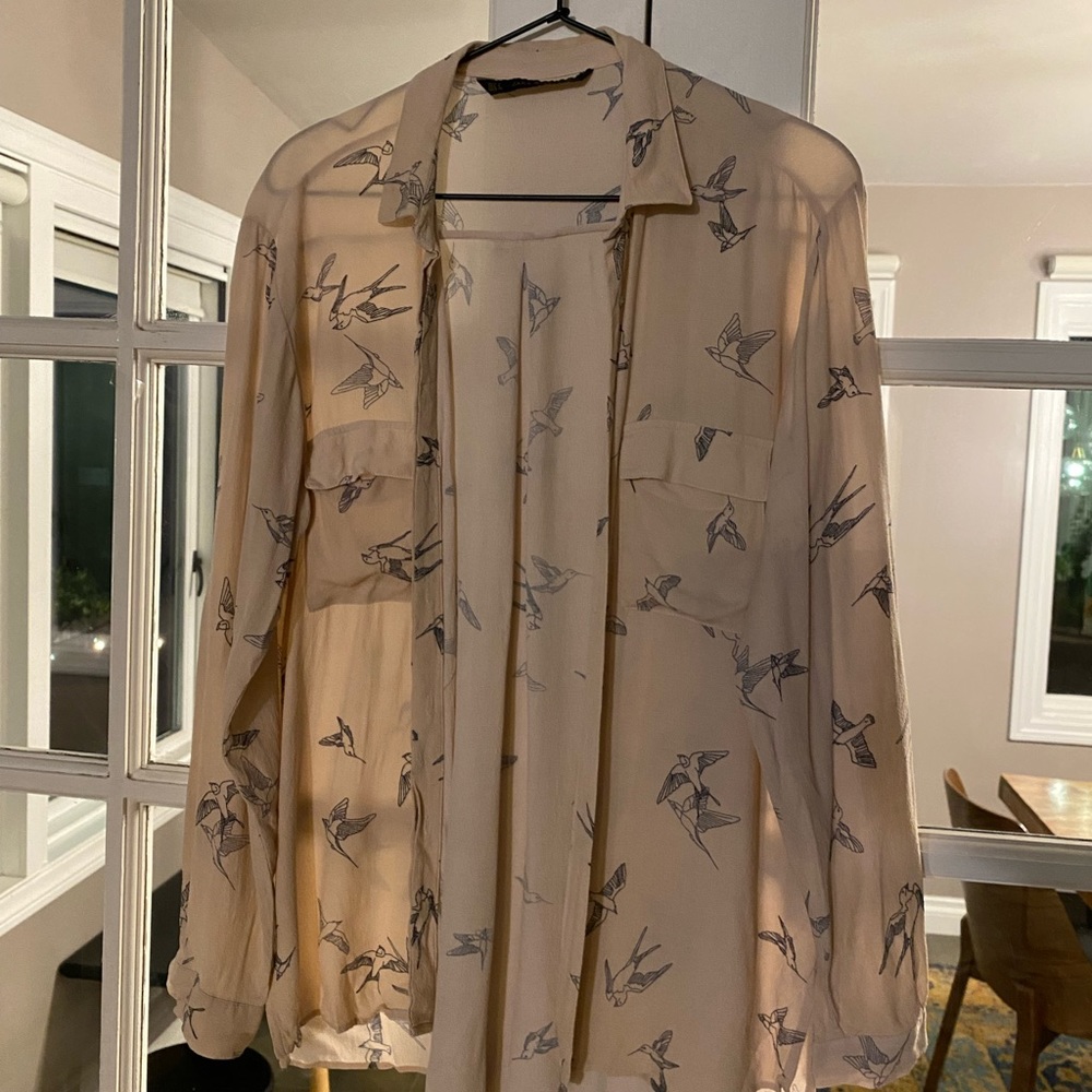 ZARA. size small. airy. linen-feel. pink/cream. bohemian.